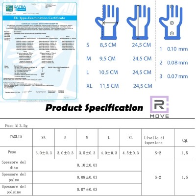 RMOVE 1CONF. DA 100PZ. - GUANTI NITRILE NERO USO MEDICO SENZA POLVERE