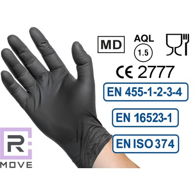 RMOVE 1CONF. DA 200PZ - GUANTI NITRILE NERO USO MEDICO SENZA POLVERE