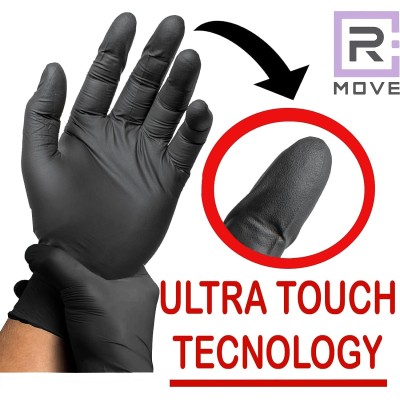 RMOVE 1CONF. DA 100PZ. - GUANTI NITRILE NERO USO MEDICO SENZA POLVERE